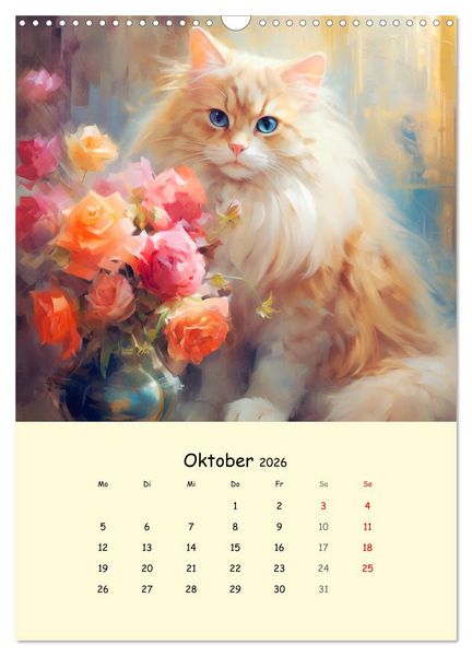 Produktbild: Liebliche Katzen. Anmut und W&uuml;rde mit Blumen (Wandkalender 2026 DIN A3 hoch), CALVENDO Monatskalender