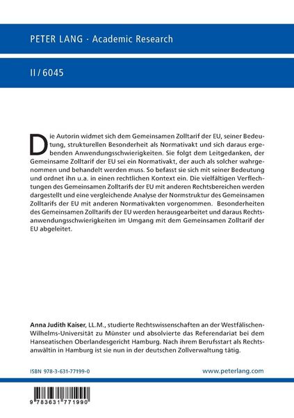 Produktbild: Der Zolltarif der Europ&auml;ischen Union als Normativakt sui generis