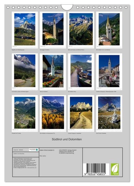 Produktbild: S&uuml;dtirol und Dolomiten (Wandkalender 2026 DIN A4 hoch), CALVENDO Monatskalender