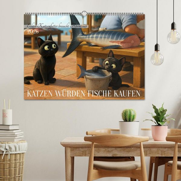 Produktbild: Katzen w&uuml;rden Fische kaufen (Wandkalender 2026 DIN A2 quer), CALVENDO Monatskalender