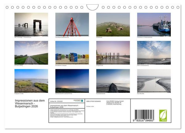 Produktbild: Impressionen aus dem Wesermarsch - Butjadingen 2026 (Wandkalender 2026 DIN A4 quer), CALVENDO Monatskalender