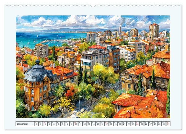 Produktbild: Bulgarien. K&uuml;nstlerische Aquarelle zwischen Altstadt und Meer (Wandkalender 2027 DIN A2 quer), CALVENDO Monatskalender