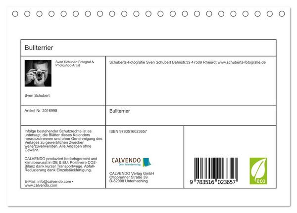 Produktbild: Bullterrier (Tischkalender 2026 DIN A5 quer), CALVENDO Monatskalender