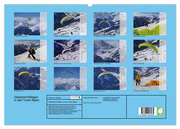 Produktbild: Gleitschirmfliegen in den Tuxer Alpen (hochwertiger Premium Wandkalender 2026 DIN A2 quer), Kunstdruck in Hochglanz