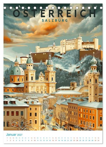 Produktbild: &Ouml;sterreich - Old School Poster Style (Tischkalender 2027 DIN A5 hoch), CALVENDO Monatskalender