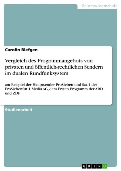 Produktbild: Vergleich des Programmangebots von privaten und &ouml;ffentlich-rechtlichen Sendern im dualen Rundfunksystem