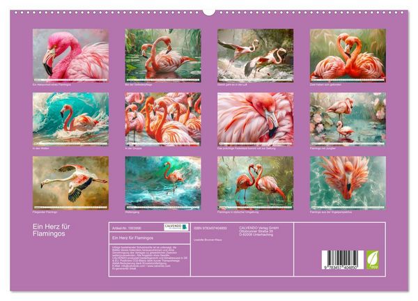 Produktbild: Ein Herz f&uuml;r Flamingos (hochwertiger Premium Wandkalender 2026 DIN A2 quer), Kunstdruck in Hochglanz