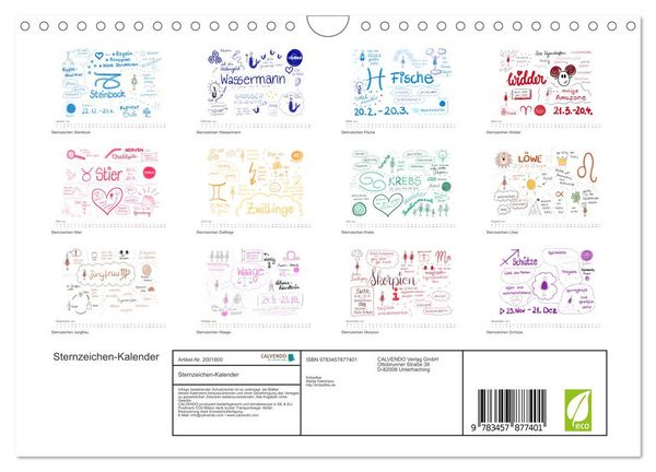 Produktbild: Sternzeichen-Kalender (Wandkalender 2026 DIN A4 quer), CALVENDO Monatskalender