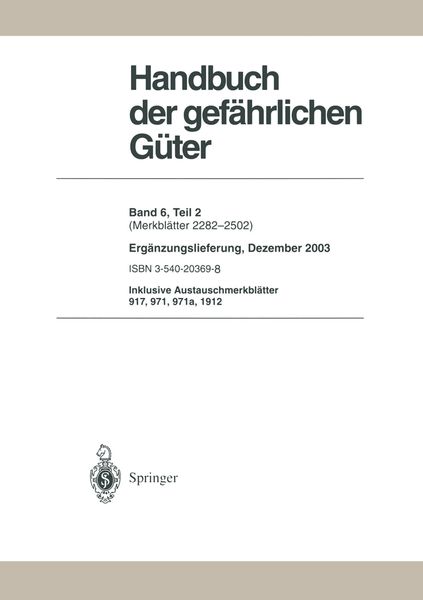 Handbuch der gefährlichen Güter, Taschenbuch von , Springer Berlin, 9783642477256