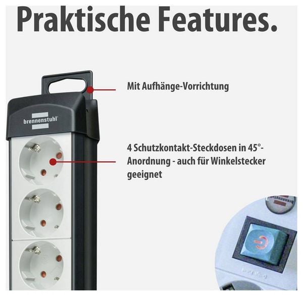 Produktbild: Brennenstuhl 1951540101 Steckdosenleiste mit Schalter 4fach Schwarz, Lichtgrau Schutzkontakt 1 St.