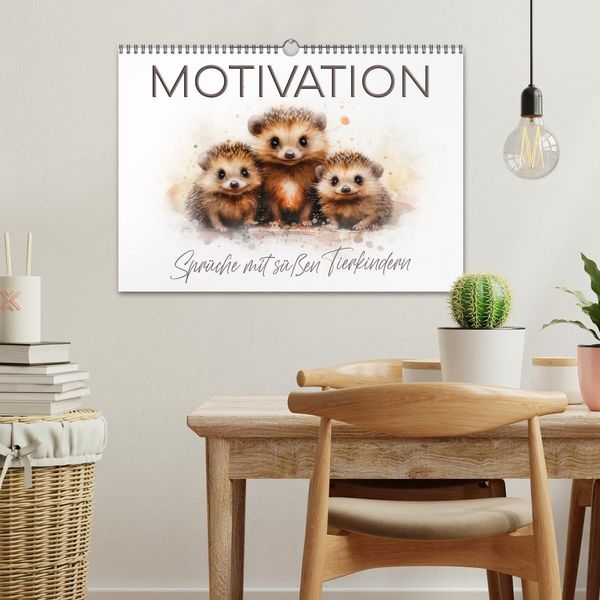 Produktbild: MOTIVATION Spr&uuml;che mit s&uuml;&szlig;en Tierkindern (Wandkalender 2026 DIN A3 quer), CALVENDO Monatskalender