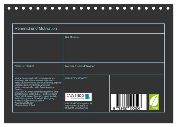 Produktbild: Rennrad und Motivation (Tischkalender 2026 DIN A5 quer), CALVENDO Monatskalender