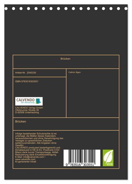 Produktbild: Br&uuml;cken (Tischkalender 2026 DIN A5 hoch), CALVENDO Monatskalender