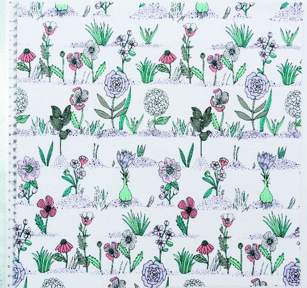 Produktbild: Stoff Wei&szlig;, Pflanzen und Gr&auml;ser 50 x 140 cm