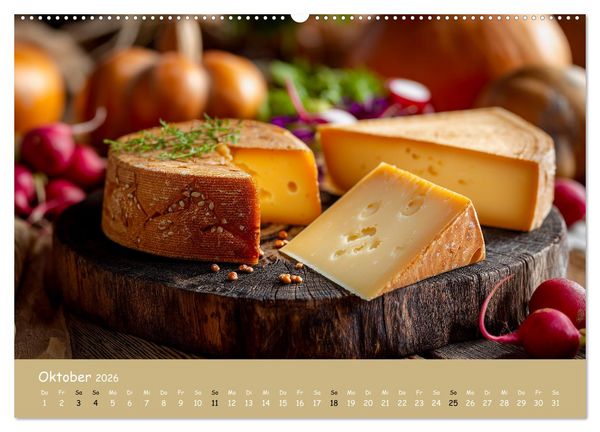 Produktbild: K&auml;sekalender - mit Gourmet K&auml;se und Platten durchs Jahr (Wandkalender 2026 DIN A2 quer), CALVENDO Monatskalender