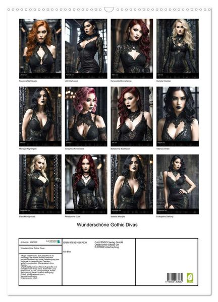 Produktbild: Wunderschöne Gothic Divas (Wandkalender 2026 DIN A2 hoch), CALVENDO Monatskalender