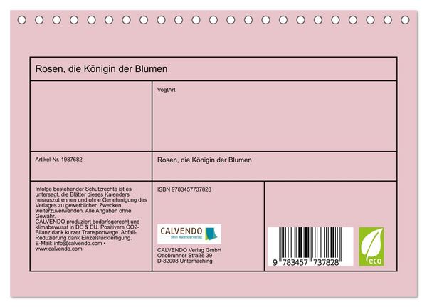 Produktbild: Rosen, die K&ouml;nigin der Blumen (Tischkalender 2026 DIN A5 quer), CALVENDO Monatskalender