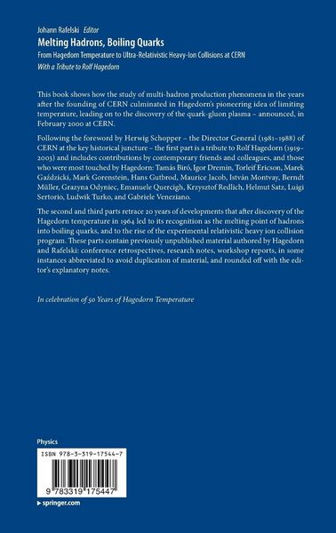 Produktbild: Melting Hadrons, Boiling Quarks - From Hagedorn Temperature to Ultra-Relativistic Heavy-Ion Collisions at CERN