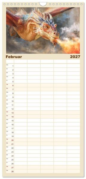 Produktbild: Familienplaner 2027 - Ewige Drachenliebe - Eine zeitlose Faszination mit 5 Spalten (Wandkalender, 21 x 45 cm) CALVENDO