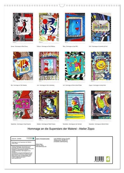Produktbild: Hommage an die Superstars der Malerei - Atelier Zippo (Wandkalender 2027 DIN A2 hoch), CALVENDO Monatskalender