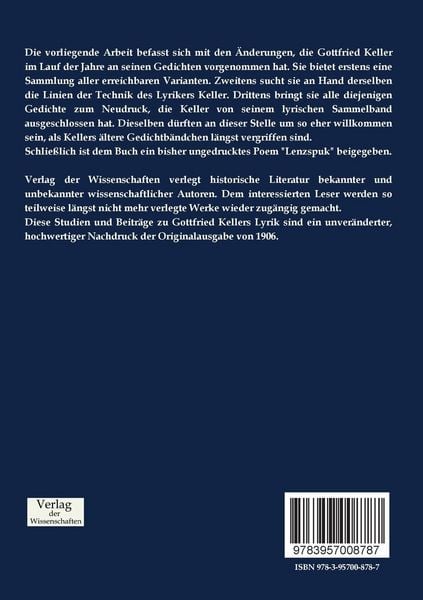 Produktbild: Studien und Beitr&auml;ge zu Gottfried Kellers Lyrik