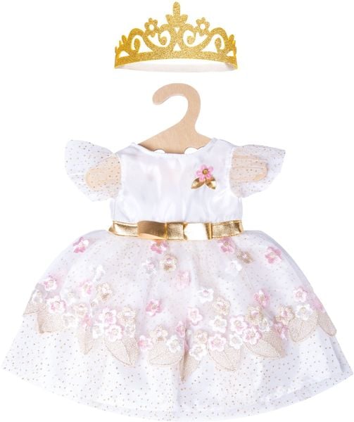 Puppen-Prinzessinnenkleid Kirschblüte mit goldener Krone, Gr. 35-45 cm