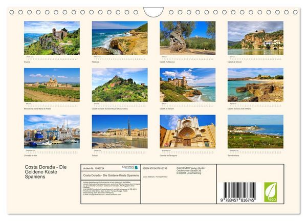 Produktbild: Costa Dorada - Die Goldene K&uuml;ste Spaniens (Wandkalender 2026 DIN A4 quer), CALVENDO Monatskalender