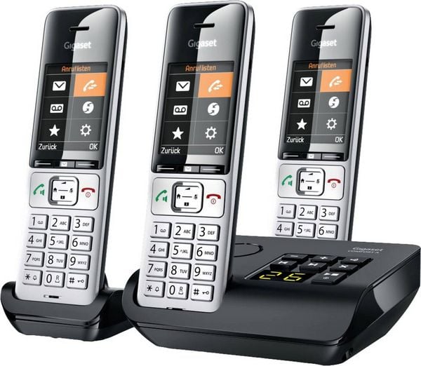 Produktbild: Gigaset COMFORT 500A trio DECT, GAP Schnurloses Telefon analog Babyphone, Freisprechen, f&uuml;r H&ouml;rger&auml;te kompatibel, Headsetanschluss, inkl. Mobiltei