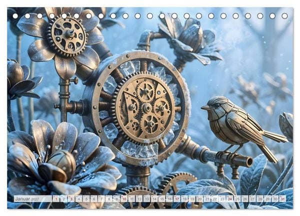 Produktbild: Der Garten der stillen Zahnr&auml;der - Ein Jahr zwischen Bl&uuml;ten, Mechanik und leiser Magie (Tischkalender 2027 DIN A5 quer), CALVENDO Monatskalender