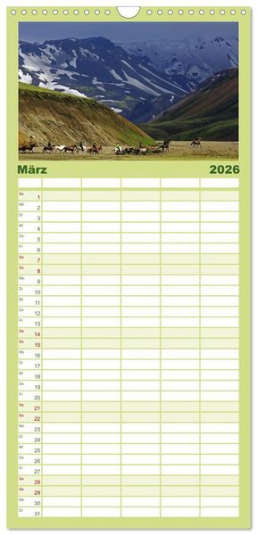 Produktbild: Familienplaner 2026 - Die Pferde Islands mit 5 Spalten (Wandkalender, 21 x 45 cm) CALVENDO
