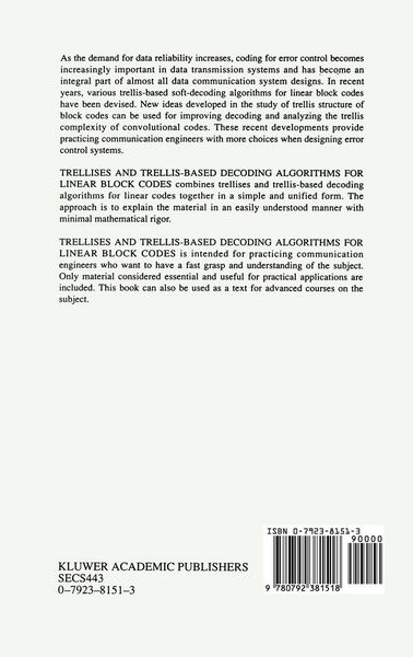 Produktbild: Trellises and Trellis-Based Decoding Algorithms for Linear Block Codes