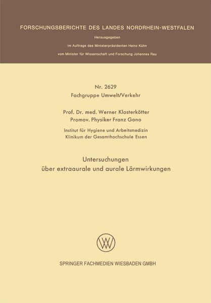 Produktbild: Untersuchungen &uuml;ber extraaurale und aurale L&auml;rmwirkungen