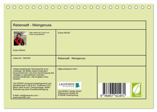 Produktbild: Rebensaft - Weingenuss (Tischkalender 2026 DIN A5 quer), CALVENDO Monatskalender