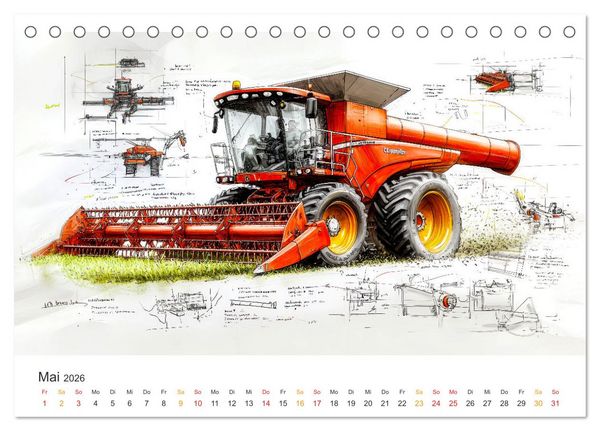 Produktbild: M&auml;hdrescher - Design Studien (Tischkalender 2026 DIN A5 quer), CALVENDO Monatskalender