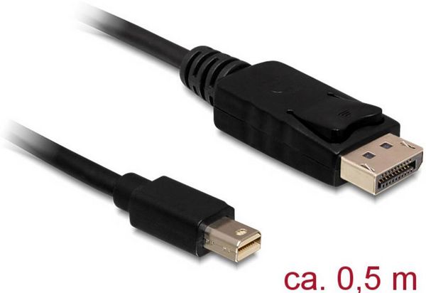 Produktbild: Delock Mini-DisplayPort / DisplayPort Adapterkabel Mini DisplayPort Stecker, DisplayPort Stecker 0.50m Schwarz 83984 vergoldete