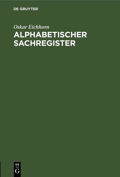 Produktbild: Alphabetischer Sachregister