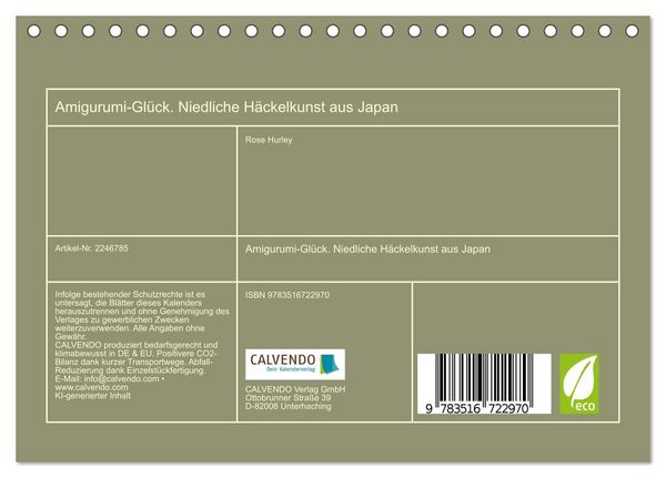 Produktbild: Amigurumi-Gl&uuml;ck. Niedliche H&auml;ckelkunst aus Japan (Tischkalender 2026 DIN A5 quer), CALVENDO Monatskalender