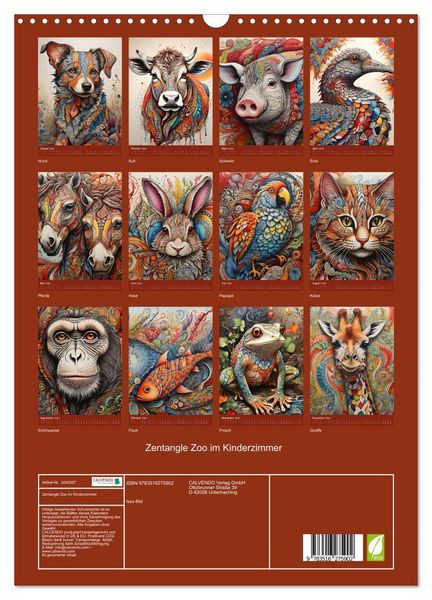 Produktbild: Zentangle Zoo im Kinderzimmer (Wandkalender 2026 DIN A3 hoch), CALVENDO Monatskalender