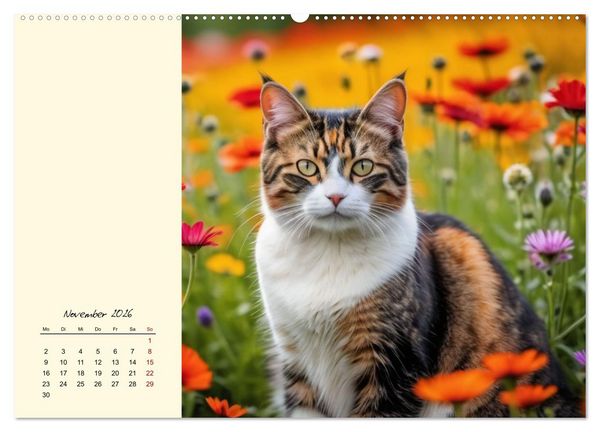 Produktbild: Samtpfoten im Bl&uuml;tenmeer (hochwertiger Premium Wandkalender 2026 DIN A2 quer), Kunstdruck in Hochglanz