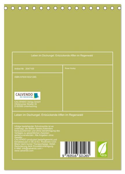 Produktbild: Leben im Dschungel. Entz&uuml;ckende Affen im Regenwald (Tischkalender 2026 DIN A5 hoch), CALVENDO Monatskalender