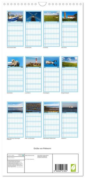 Produktbild: Familienplaner 2026 - Gr&uuml;&szlig;e von Pellworm mit 5 Spalten (Wandkalender, 21 x 45 cm) CALVENDO