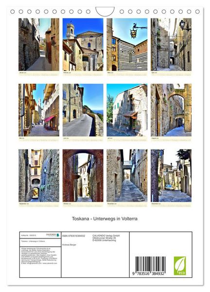 Produktbild: Toskana - Unterwegs in Volterra (Wandkalender 2026 DIN A4 hoch), CALVENDO Monatskalender