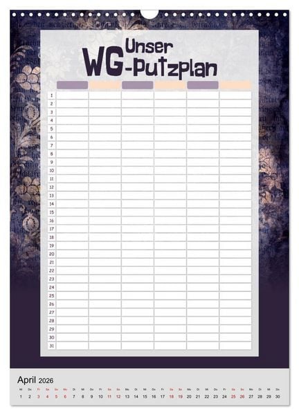 Produktbild: Gothic WG-Putzplan & Kalender 2026 (Wandkalender 2026 DIN A3 hoch), CALVENDO Monatskalender