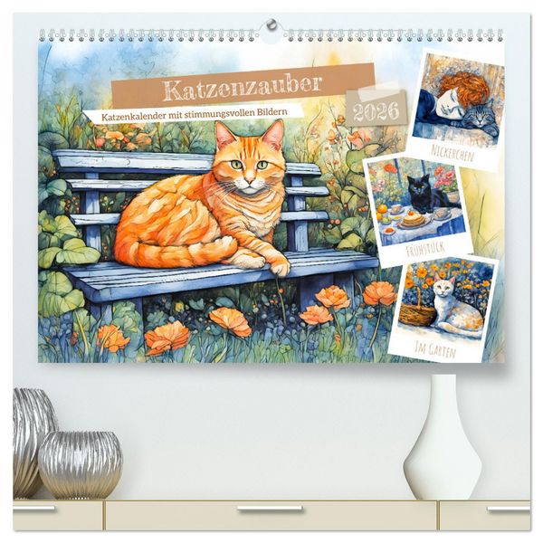 Katzenzauber - Katzenkalender mit stimmungsvollen Bildern (hochwertiger Premium Wandkalender 2026 DIN A2 quer), Kunstdruck in Hochglanz