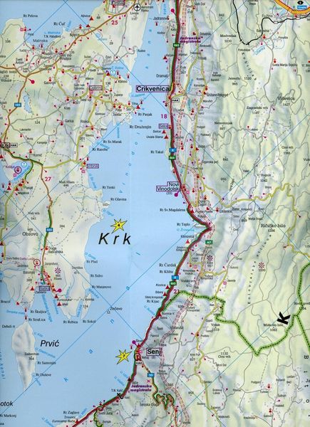 Dalmatinische Küste, Rijeka - Cres - Krk - Kornaten - Zadar - Split - Brac - Dubrovnik, Autokarte 1:150.000