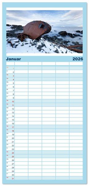Produktbild: Familienplaner 2026 - Wracks der Vergangenheit &ndash; Gestrandete Zeugen der Zeit mit 5 Spalten (Wandkalender, 21 x 45 cm) CALVENDO
