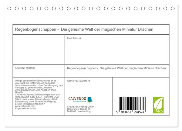 Produktbild: Regenbogenschuppen - Die geheime Welt der magischen Miniatur Drachen (Tischkalender 2026 DIN A5 quer), CALVENDO Monatskalender