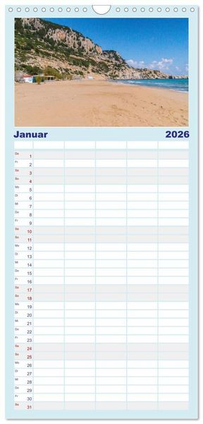 Produktbild: Familienplaner 2026 - Str&auml;nde der Insel Rhodos mit 5 Spalten (Wandkalender, 21 x 45 cm) CALVENDO