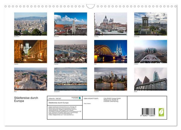 Produktbild: St&auml;dtereise durch Europa (Wandkalender 2026 DIN A3 quer), CALVENDO Monatskalender