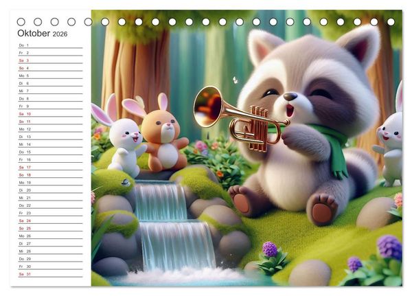 Produktbild: Musikalische Waldtiere (Tischkalender 2026 DIN A5 quer), CALVENDO Monatskalender